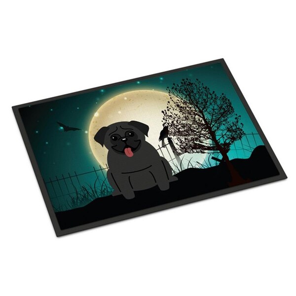 Carolines Treasures Halloween Scary Pug Black Indoor or Outdoor Mat, 18 x 0.25 x 27 in. BB2196MAT - main